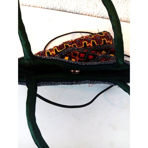 Vintage Beaded Clutch Bag Purse Handbag Black Red Yellow Beaded Fringe - Picture 4 of 6